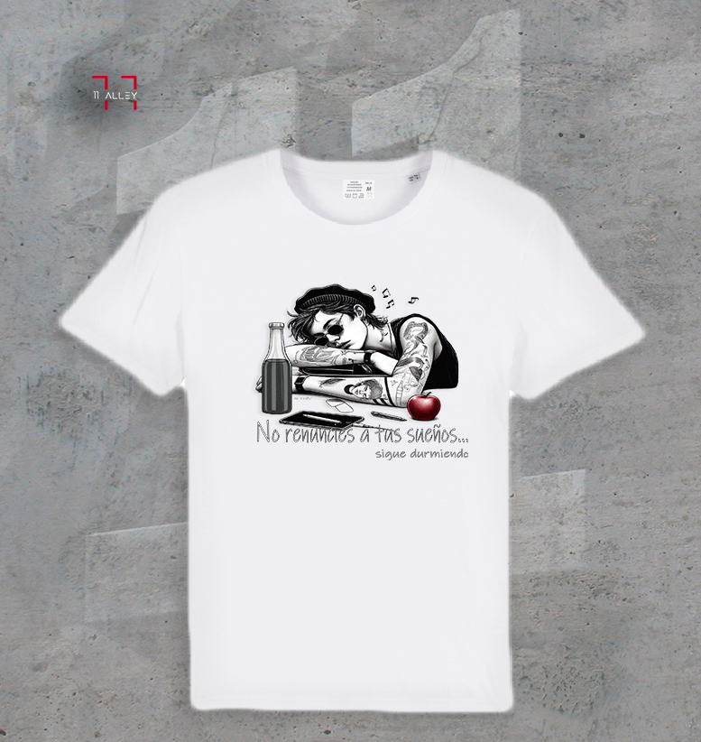 CAMISETA de algodón orgánico/personalizada/impresión digital por un lado " No renuncies a tus sueños... sigue durmiendo" - Imagen 3