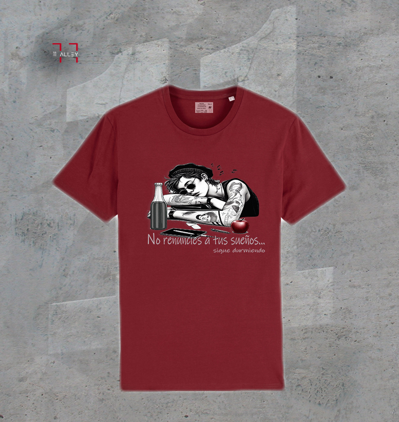 camiseta original especial impresa a una cara azul no renuncies a tus sueños...sigue durmiendo
