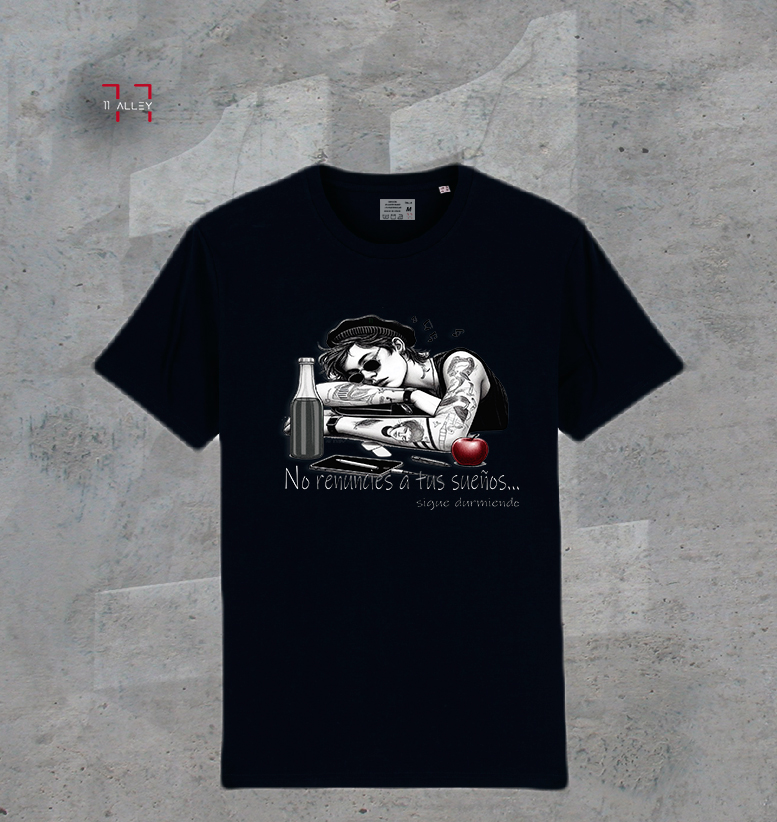 camiseta original especial impresa a una cara azul no renuncies a tus sueños...sigue durmiendo