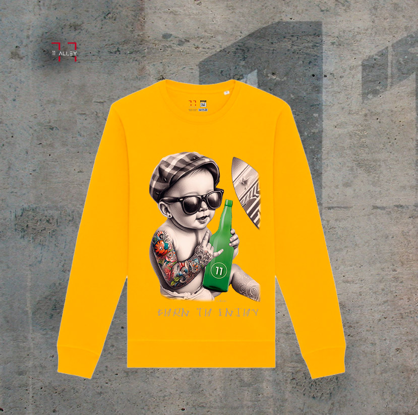 Sudadera sin capucha original especial impresa a una cara azul nacido para disfrutar I