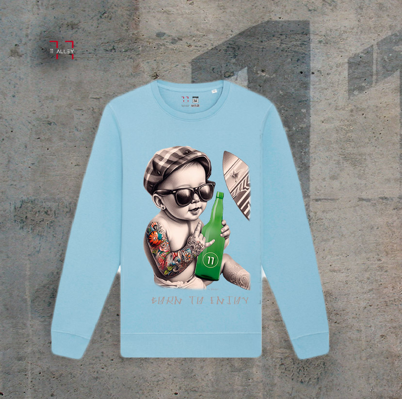Sudadera sin capucha original especial impresa a una cara azul nacido para disfrutar I