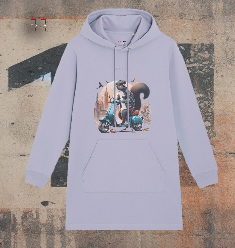 vestido con capucha e algodon organico ardilla en vespa