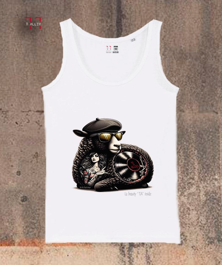 Camiseta original de tirantes ade algodon organico oveja negra la belleza ta en el interior blanca