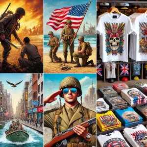Una ilustración de soldados estadounidenses de la Primera Guerra Mundial usando camisetas blancas como prenda exterior, con un fondo de trincheras