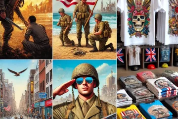 Una ilustración de soldados estadounidenses de la Primera Guerra Mundial usando camisetas blancas como prenda exterior, con un fondo de trincheras
