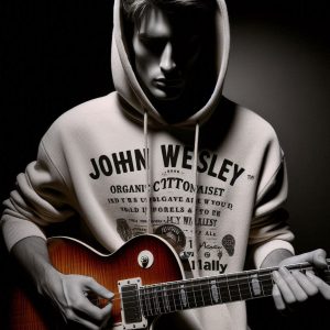 Músico rockero con sudadera orgánica 11Alley estilo John Wesley