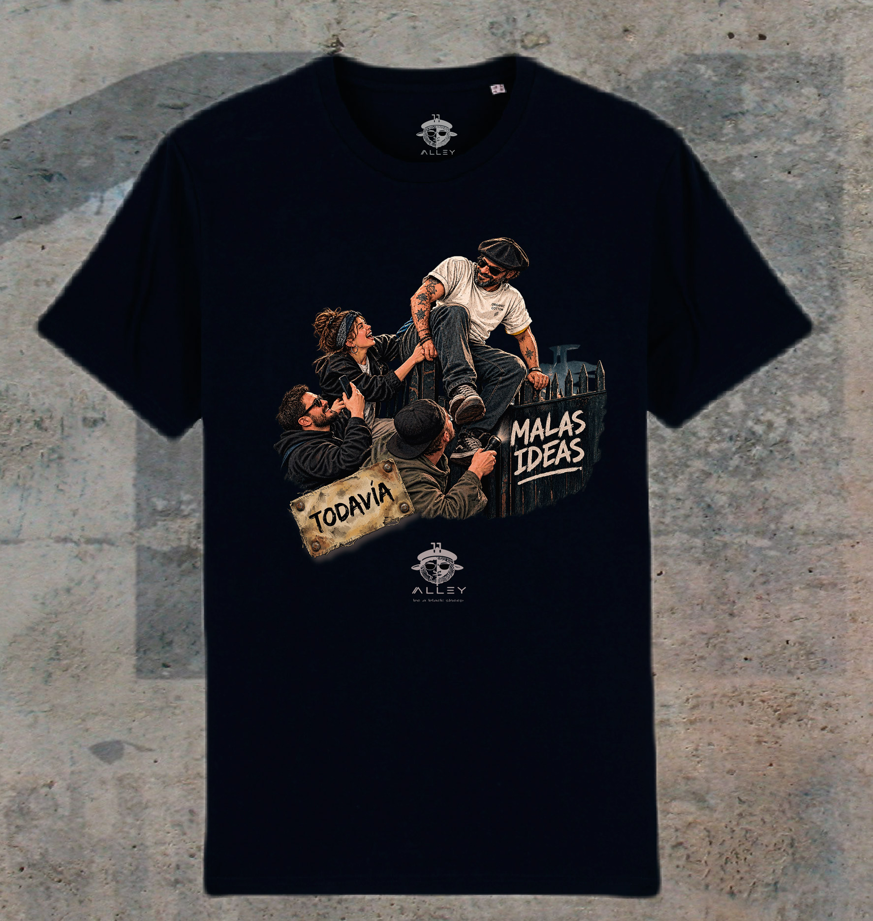 Camiseta de algodón orgánico TENEMOS MALAS IDEAS', colección exclusiva "TODAVIA" 11ALLEY